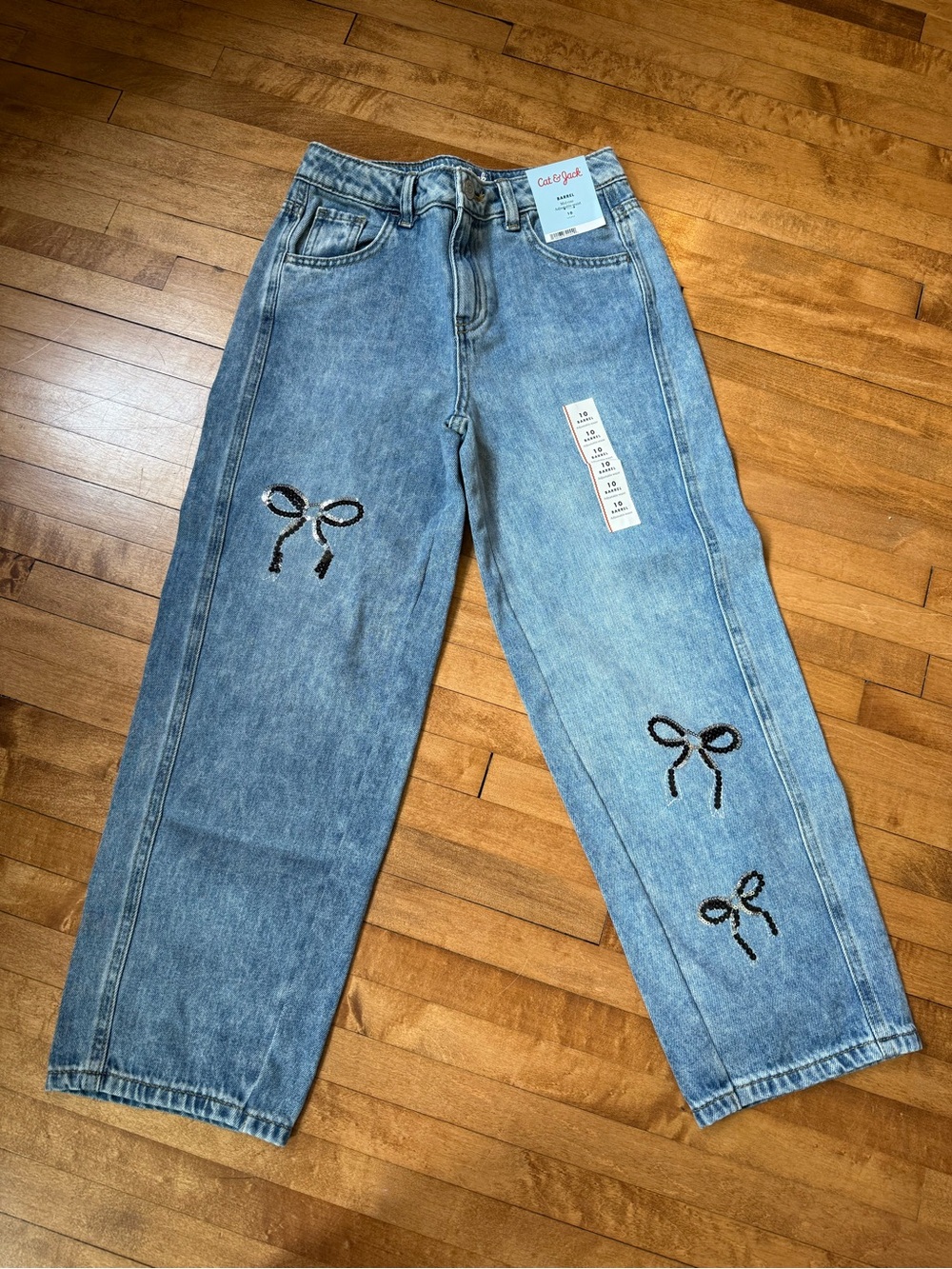 Cat & Jack Light Blue Bow Embellished Girls' Barrel Jeans
